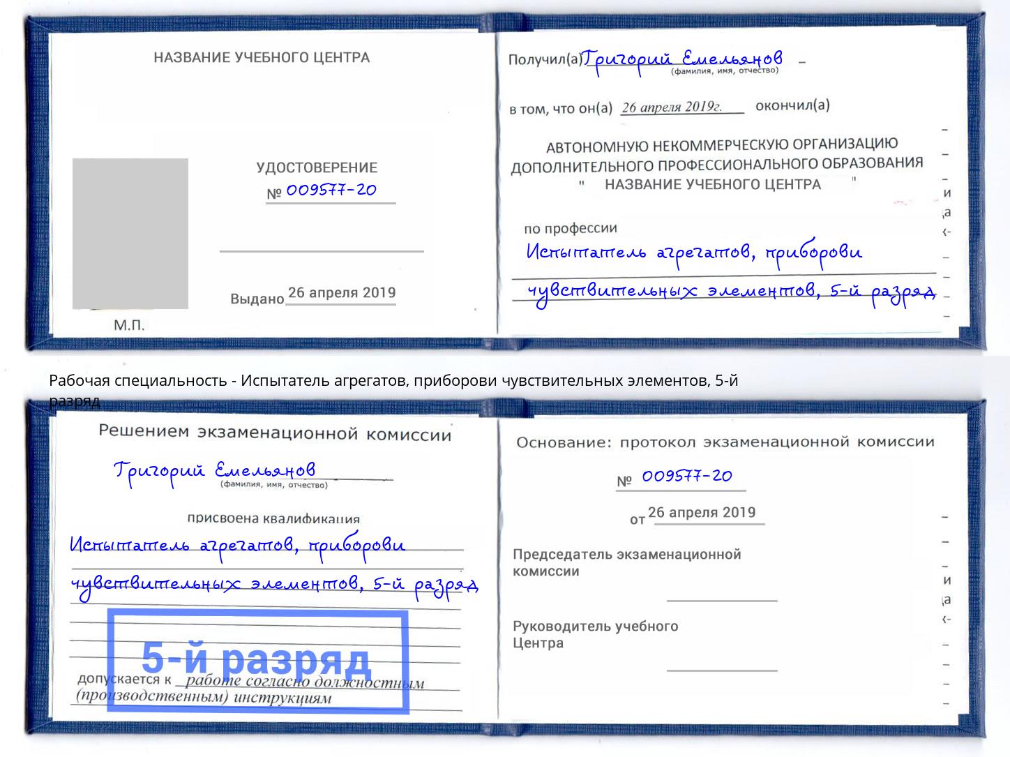 корочка 5-й разряд Испытатель агрегатов, приборови чувствительных элементов Серпухов