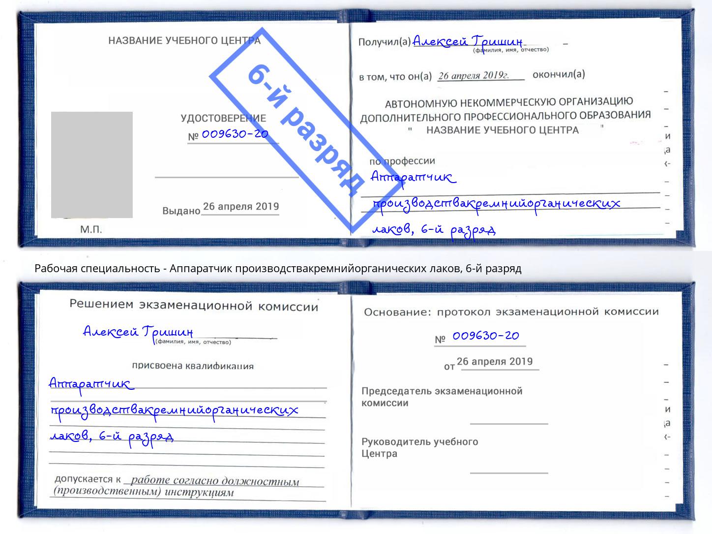 корочка 6-й разряд Аппаратчик производствакремнийорганических лаков Серпухов