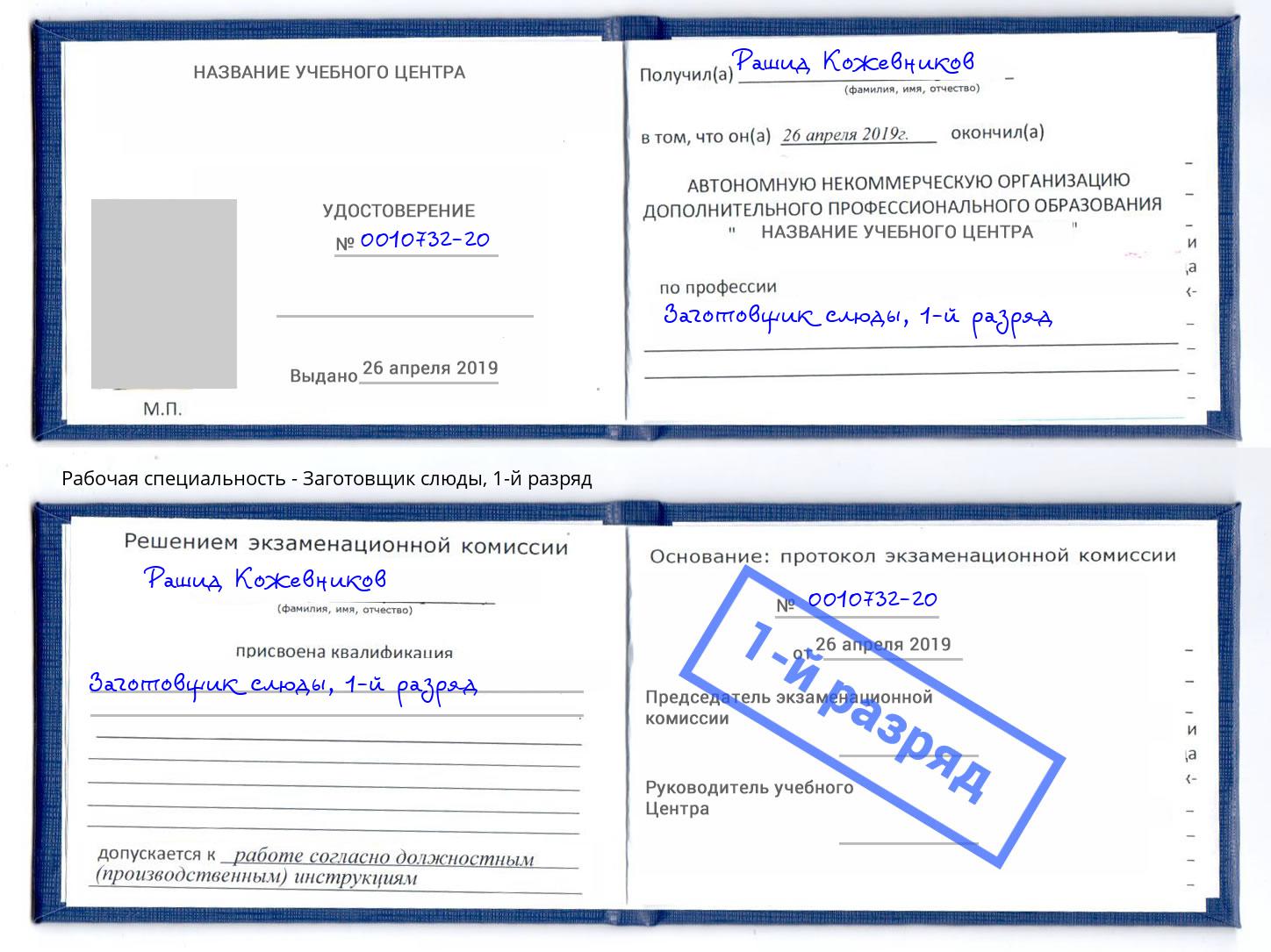 корочка 1-й разряд Заготовщик слюды Серпухов