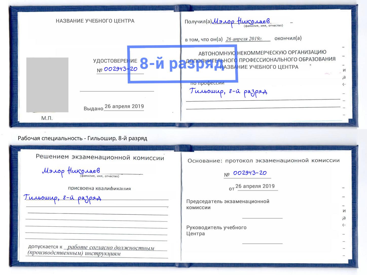 корочка 8-й разряд Гильошир Серпухов