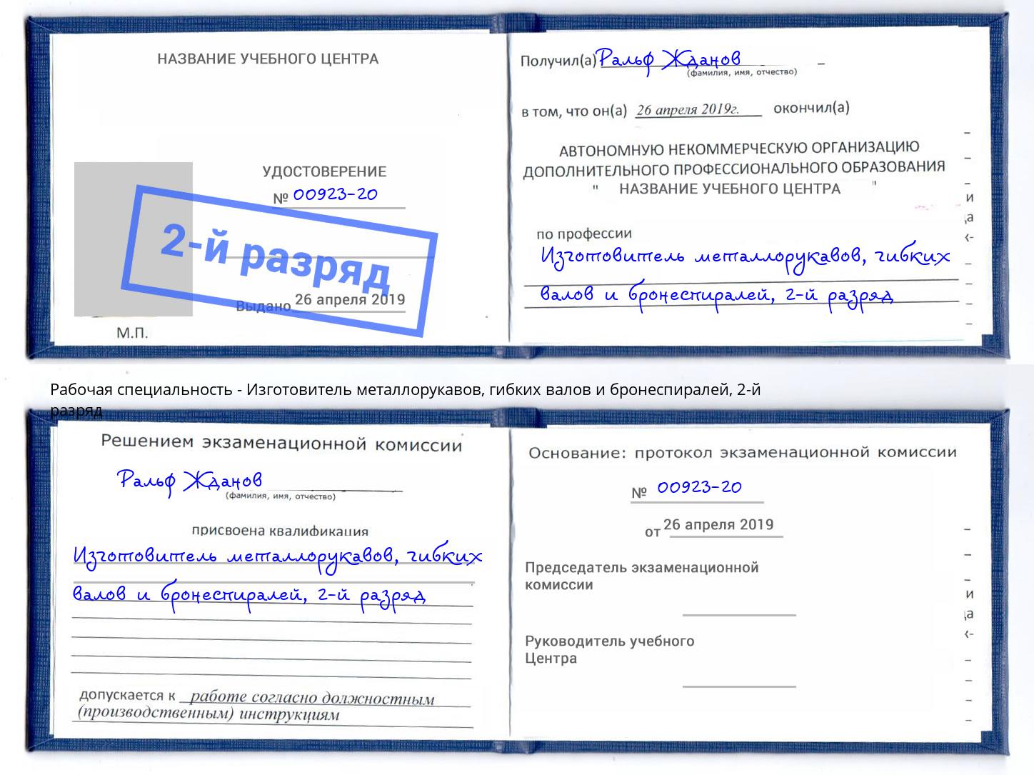 корочка 2-й разряд Изготовитель металлорукавов, гибких валов и бронеспиралей Серпухов